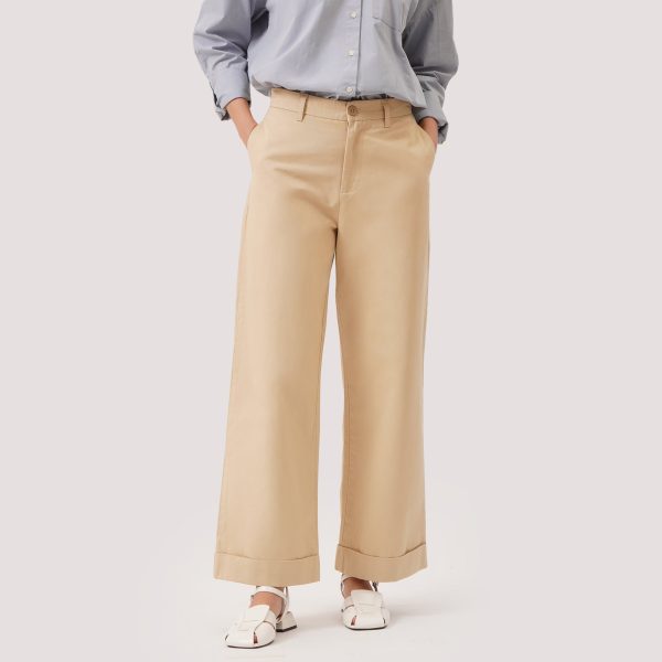 Wide Leg Trousers with Turned-Up Hem